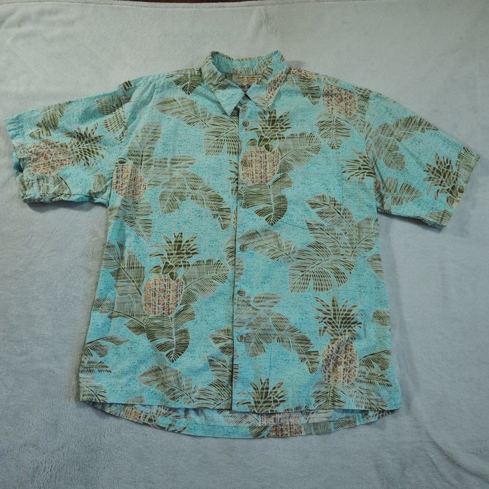 Cooke Street Honolulu Casual Pineapple Print Button-Down Shirt Aqua 100% Cotton